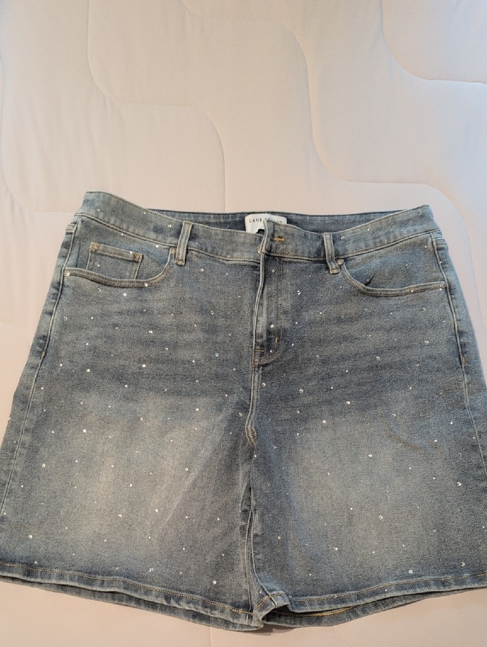 Lane Bryant Light Blue High-Rise Denim Shorts with Sparkle Dots